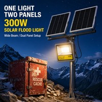 Reflector LED Solar de Aluminio IP66 de 300W con Dos Paneles Separados, Nueva Batería de 3.2V 45AH, Alta Luminosidad para Exteriores, Patio, Estacionamiento
