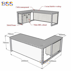 ไอเดียการออกแบบโต๊ะทำงานผู้บริหารรูปตัวแอล โต๊ะคลินิกทางการแพทย์แบบคอริอัน โต๊ะทำงานหินอ่อนสีขาวพร้อมขาโลหะ - Product Image 2