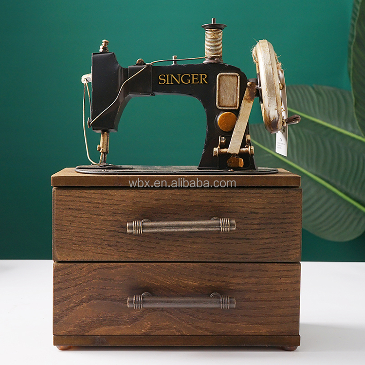 Retro Vintage Sewing Machine Model with 2 Drawers Storage