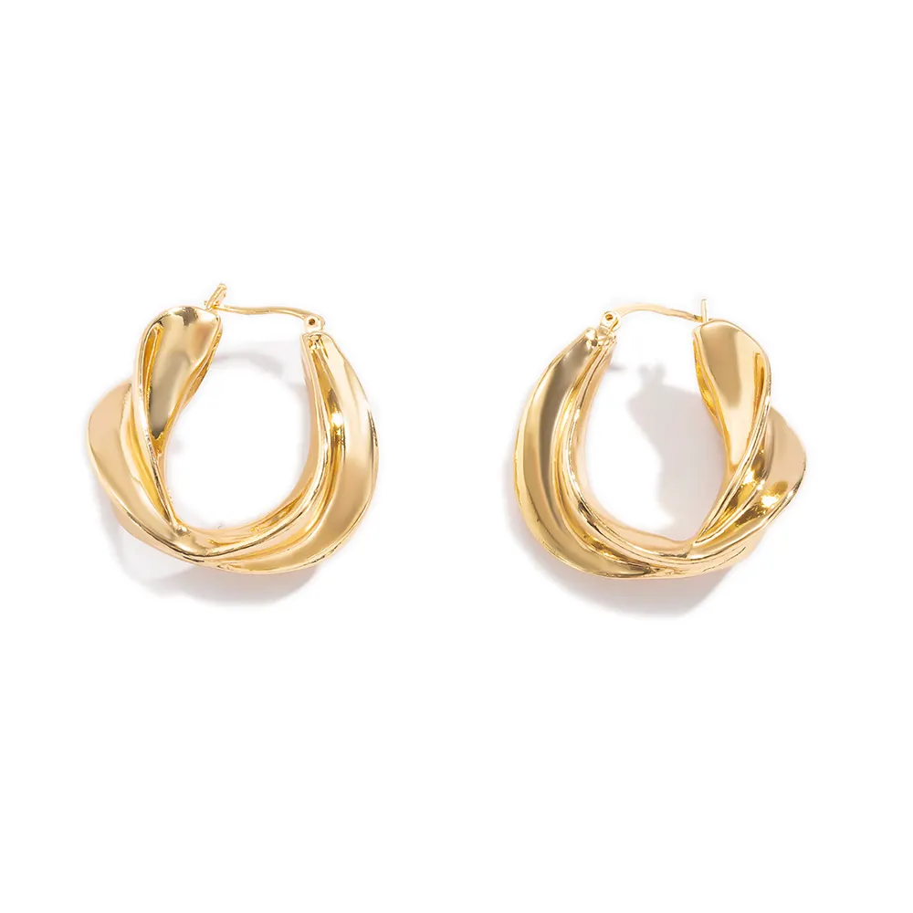 Minimalist European Fashion Jewellery 18K Gold Twisted Circle Hoop Earrings Silver 925 Earrings for Women 2021