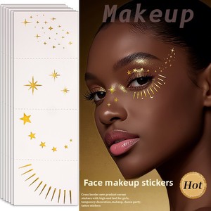 Autocollants de tatouage imperméables pour le visage à transfert d'eau géométriques pour les coins des yeux, autocollants de maquillage pour les yeux à paillettes métalliques brillantes et à changement de couleur - Product Image 3