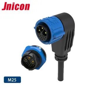 Jnicon M25 Right angle 90 degree 3+13 pin waterproof connector Round Socket Wire Cable to board PA66 Plug