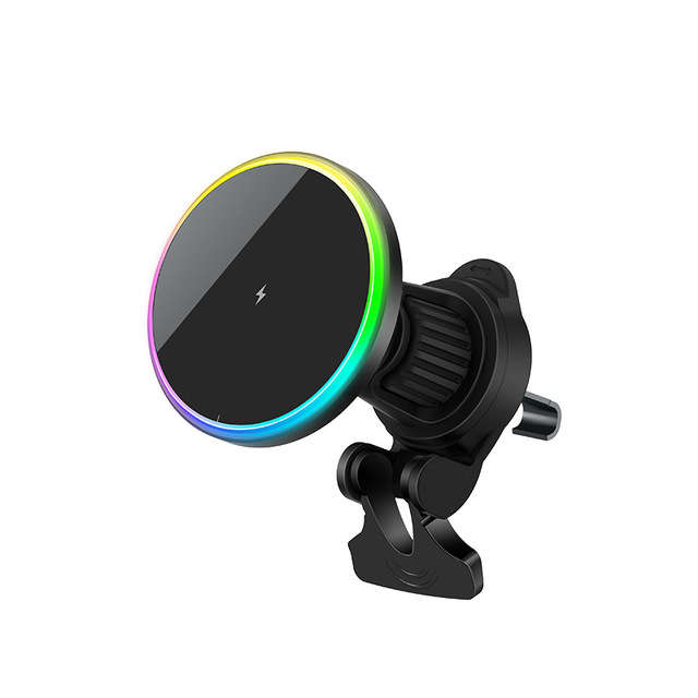 Magnetic Car Phone Holder Wireless Charging air Outlet Clip 360 Rotation Charging Phone Mount with RGB Light