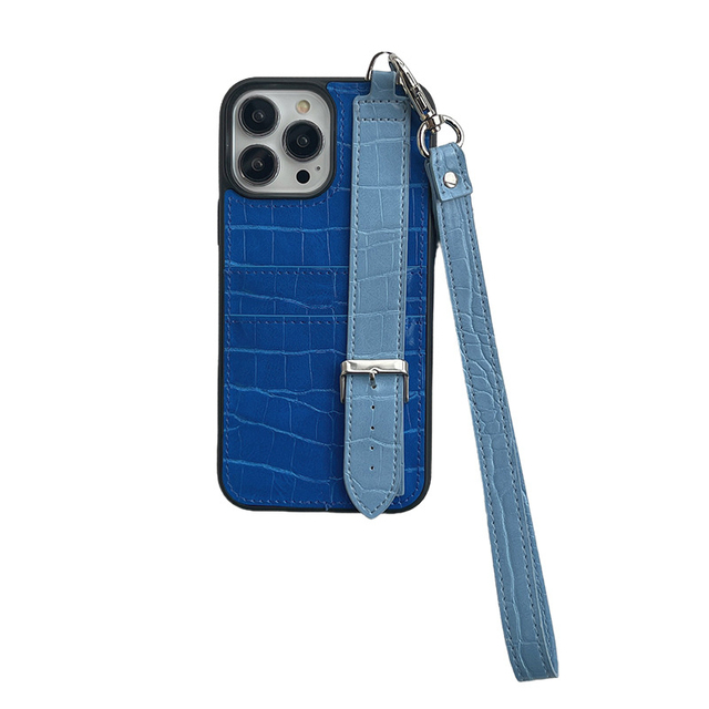 Embossed Crocodile Pattern Back Cover Mobile Phone Leather Case for Iphone 13 14 15 16 Plus Pro Max With Finger Strap Card Slot