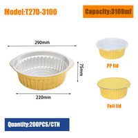 Barquette jetable en aluminium doré de qualité alimentaire, résistante au four, 3100 ml, avec couvercle en plastique PP, pour barbecue
