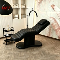 Table de massage et de soin électrique moderne pour cils et visage, en cuir d'agneau noir, 3 moteurs, pour spa et extensions de cils