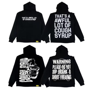 Sudadera con Capucha de Alta Calidad, 100% Algodón, Unisex, Tejido Transpirable, Estilo Urbano, Holgada, con Estampado Hip Hop, COUPH SYRUP - Product Image 6