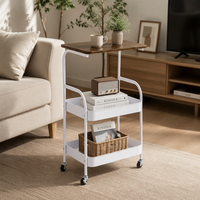 Table d'appoint à roulettes à 2 niveaux, structure métallique, table d'appoint mobile pour canapé, chariot de rangement multifonctionnel pour salon, chambre à coucher, petit espace