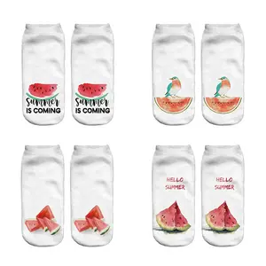 2024 Large Adults Size Watermelon Exotic Tropical Fruit Leaves Seed Red Green Cotton Socks OEM ODM