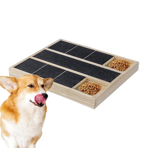 Wooden Dog <b>Scratching</b> <b>Post</b> With Food Trays Pine Material Durable Cat Tree For Pets 3 Or 6 Square Grid Light Yellow - Product Image 5