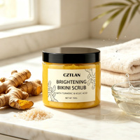 Scrub Tubuh Pemutih Kulit Sensitif Berbahan Kunyit dan Asam Kojic, Label Pribadi, Melembapkan dan Mengelupas Kulit Area Bikini