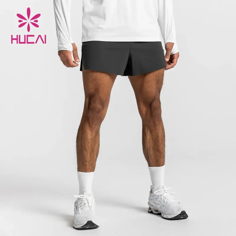 custom logo Lined Double Layer Athletic Sports nylon short Hem cut workout mens gym shorts