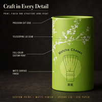 Tubes en papier matcha recyclables faits à la main personnalisables pour l'emballage de poudre, boîtes cadeaux écologiques, étiquetage personnalisé