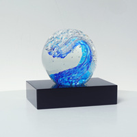New Glass Art Bubble Waves Ocean Ball avec Black K9 Crystal Base Glass Trophy Awards