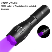 Lampe torche UV 395nm en alliage d'aluminium, zoom LED, piles AAA, portée du faisceau 100-200m, autonomie 6-8h, utilisation en camping
