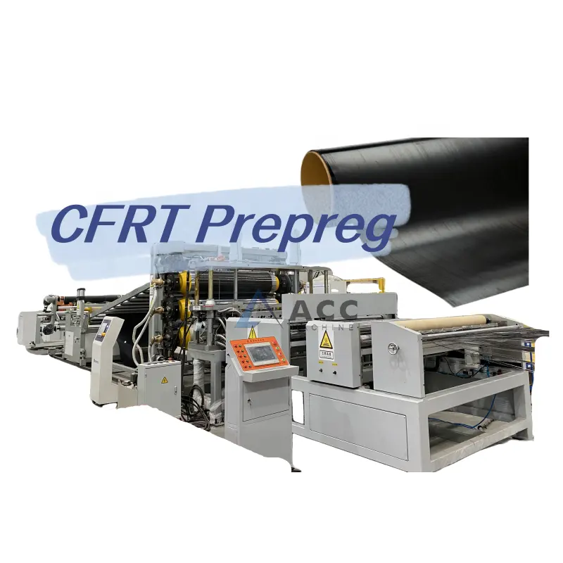 CFRT otomatis satu arah mesin pembuat Prepreg pita komposit ekstrusi serat karbon diperkuat lini produksi plastik