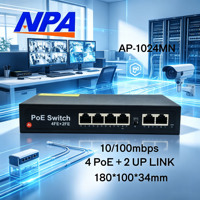 PoE Ethernet Switch 4 Port 10/100M PoE Switch dengan 2 Port Uplink AI Watchdog Ekstensi 250M untuk Kamera IP CCTV 1024MN