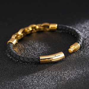 Bracelet en cuir véritable tressé en titane et acier inoxydable personnalisé <span class=keywords><strong>KALEN</strong></span> pour hommes - Product Image 3