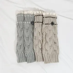 Hot Sale Lace Fashionable Solid Leaf-Patterned Knee-High Leg Warmers Knitted Winter Boot Toppers for Women
