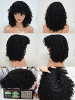 Letsfly Promotion 67$ Perruques bouclées Pixie avec frange 14 pouces 250% de densité sans dentelle 210 grammes 100% cheveux humains Perruques Remy Extension de cheveux
