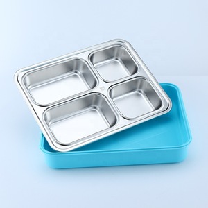 304 Stainless Steel <b>Lunch</b> <b>Box</b> 3-6L Insulated Four <b>Compartment</b> For Office Workers Student Canteen With Plastic Lid - Product Image 3
