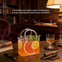 Bouteille en verre transparente carrée de luxe 770 ml pour boissons gazeuses, design décoratif à bulles fait main