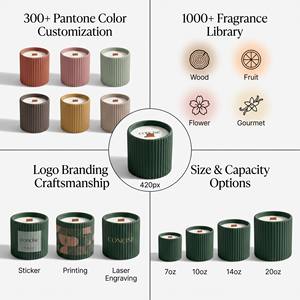 Luxury Ribbed Ceramic Jar Scented Soy Wax <b>Candle</b> With Wood <b>Wick</b> For Modern Home Decor Wholesale Private Label Premium Set - Product Image 2
