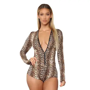 Jumpsuits Fitness Gym Jumpsuits Leopard Long Sleeve Sexy Club Wear Bodycon Jumpsuits
