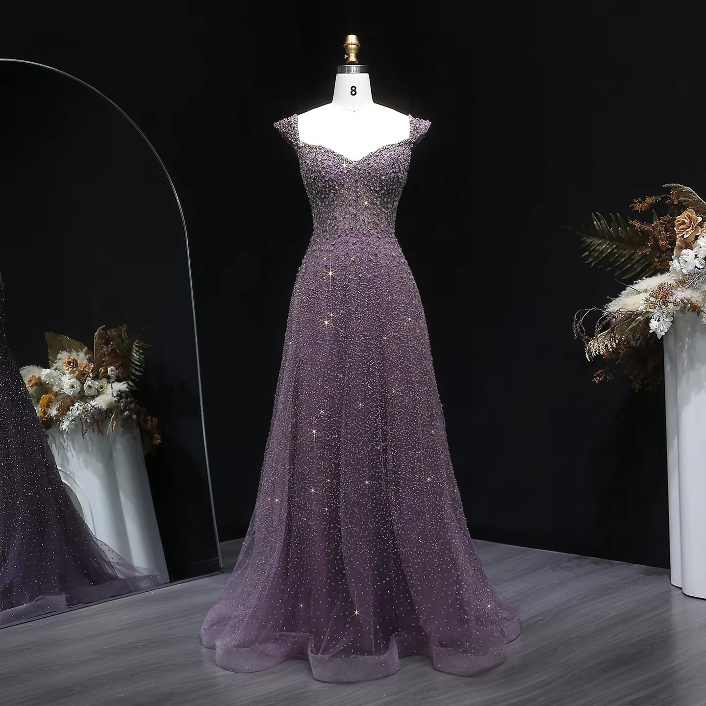 strapless open back dress Purple Iridescent Sequins Spaghetti Straps Lace-Up Mermaid Long Prom Dress with Slit Purple / 2 main image 0