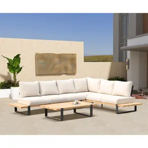 New outdoor teak wood high end sofa set modern special design L shape villa sofa lounger hotel garden furniture