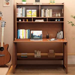NKAHS Modern Wood <b>Desk</b> With Bookshelf 6 <b>Shelves</b> Multifunction Home Office Furniture Freestanding Midcentury Design - Product Image 3
