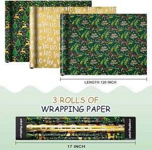 Christmas gift wrapping <b>paper</b> Aluminized deer Christmas tree with berry <b>pattern</b> and back cutlines Customizable - Product Image 2