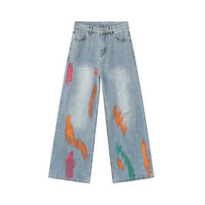 Pantalones vaqueros sueltos para <span class=keywords><strong>hombre</strong></span> con grafiti con personalidad de estilo americano, pantalones vaqueros de pierna ancha pesados con logotipo de garabatos personalizados para <span class=keywords><strong>hombre</strong></span> - Product Image 5