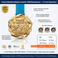 Médaille de finisseur personnalisée en métal 3D en relief pour le marathon du patrimoine mondial de Chengdu, avec ruban en satin