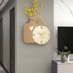 Popular Light Luxury Decorative Digital Clock Modern Creative Wall Watch Clock Vase Design With Flowers Large Metal Wall Clocks