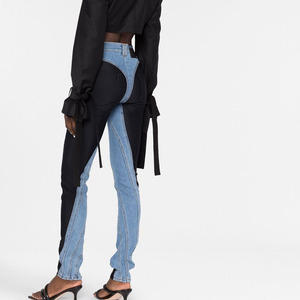 Jeans personnalisés fabriqués Colorblock Patchwork Denim Pantalon crayon <span class=keywords><strong>Taille</strong></span> <span class=keywords><strong>haute</strong></span> Casual Slim Two Tone Jeans pour les femmes à la mode - Product Image 3