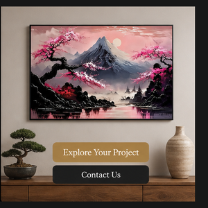 Impression murale paysagère en cristal de fleurs de cerisier rose style Japandi pour salon, chambre et intérieurs de style hôtelier - Product Image 6
