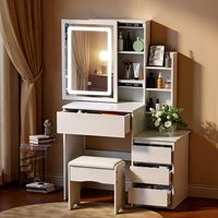 Miroir de coiffeuse à éclairage LED, 3 modes d'éclairage, luminosité réglable, table de maquillage, 4 tiroirs, chambre/salon
