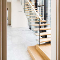 Escalier LED en verre de construction d'hôtel moderne Escaliers flottants en bois design Escalier en bois droit