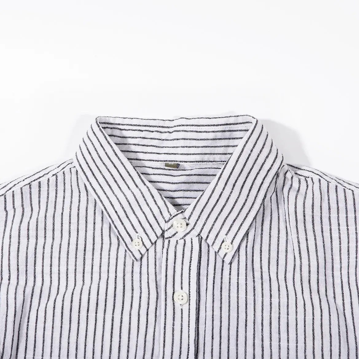 Wholesale Short Sleeve Stripe Custom Mens 100% Linen Button Down Collar Shirts Man Hawaiian Shirt