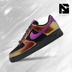 Nike Air Force 1 '07 LV8 'Gold Black Bold Berry' Chaussures de skateboard en cuir verni à lacets à bout rond pour toutes les saisons - Product Image 1