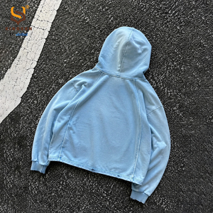 Sweat à capuche court en coton épais personnalisé, délavage vintage, imprimé graphique tendance, détail ourlet brut, streetwear premium - Product Image 3