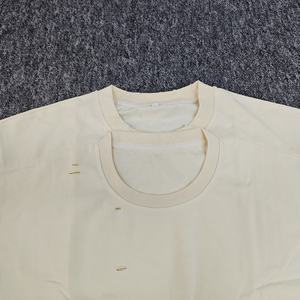 Fabricantes de ropa al por mayor cuello doble Casual Boxy Drop Shoulder Blank Plain Curling desgastado recortado Boxy Fit camiseta - Product Image 5