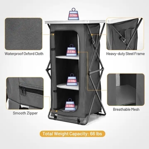 Armoire <span class=keywords><strong>de</strong></span> <span class=keywords><strong>rangement</strong></span> pliante en aluminium pour l'extérieur, organisateur <span class=keywords><strong>de</strong></span> cuisine portable pour le <span class=keywords><strong>camping</strong></span> avec sac <span class=keywords><strong>de</strong></span> transport, table <span class=keywords><strong>de</strong></span> camp à installation rapide - Product Image 4