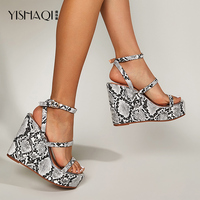 2022 Fashion Snake Patroon Hoge Hak Sandalen Platform Wedge Stro Sandalen Zomer Hakken Sandalen Voor Vrouwen En Dames
