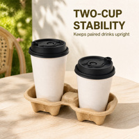Support de tasses à café jetable, écologique, biodégradable, pour 2/4 tasses, en papier recyclable, plateau porte-gobelets, taille personnalisée