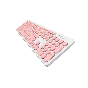 Teclado retrô sem fio personalizado, 2.4g, rosa, para computador, laptop, desktop, macbook KW-103R