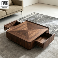 Table basse carrée en placage de noyer noir scandinave d'Amérique du Nord, design moderne, durable, écologique, meuble de rangement.
