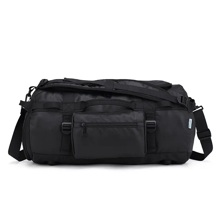 Bolsa de lona grande de nailon de viaje para hombre, mochila negra impermeable portátil de lujo con etiqueta privada y bolsa de lona