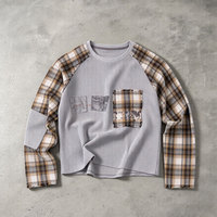 T-shirt à manches longues pour homme en coton 100% à tricot gaufré uni, coupe raglan, imprimé numérique, style oversize hip-hop streetwear, vente en gros personnalisée